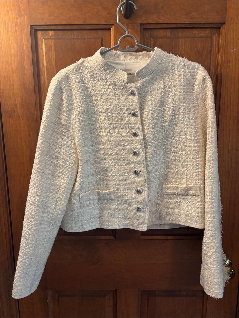 Zara Cream Textured Bouclé Button Jacket